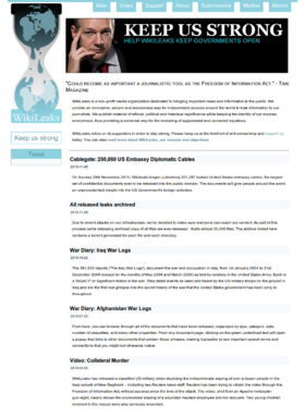WikiLeaks mainpage in 2010-12-08