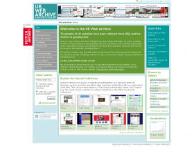 A screen shot of the UK Web Archive home page taken on 12 November 2012.