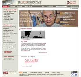 MIT OpenCourseWare mainpage in 2011-01-13