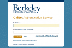 A screenshot of the CalNet login page at auth.berkeley.edu.